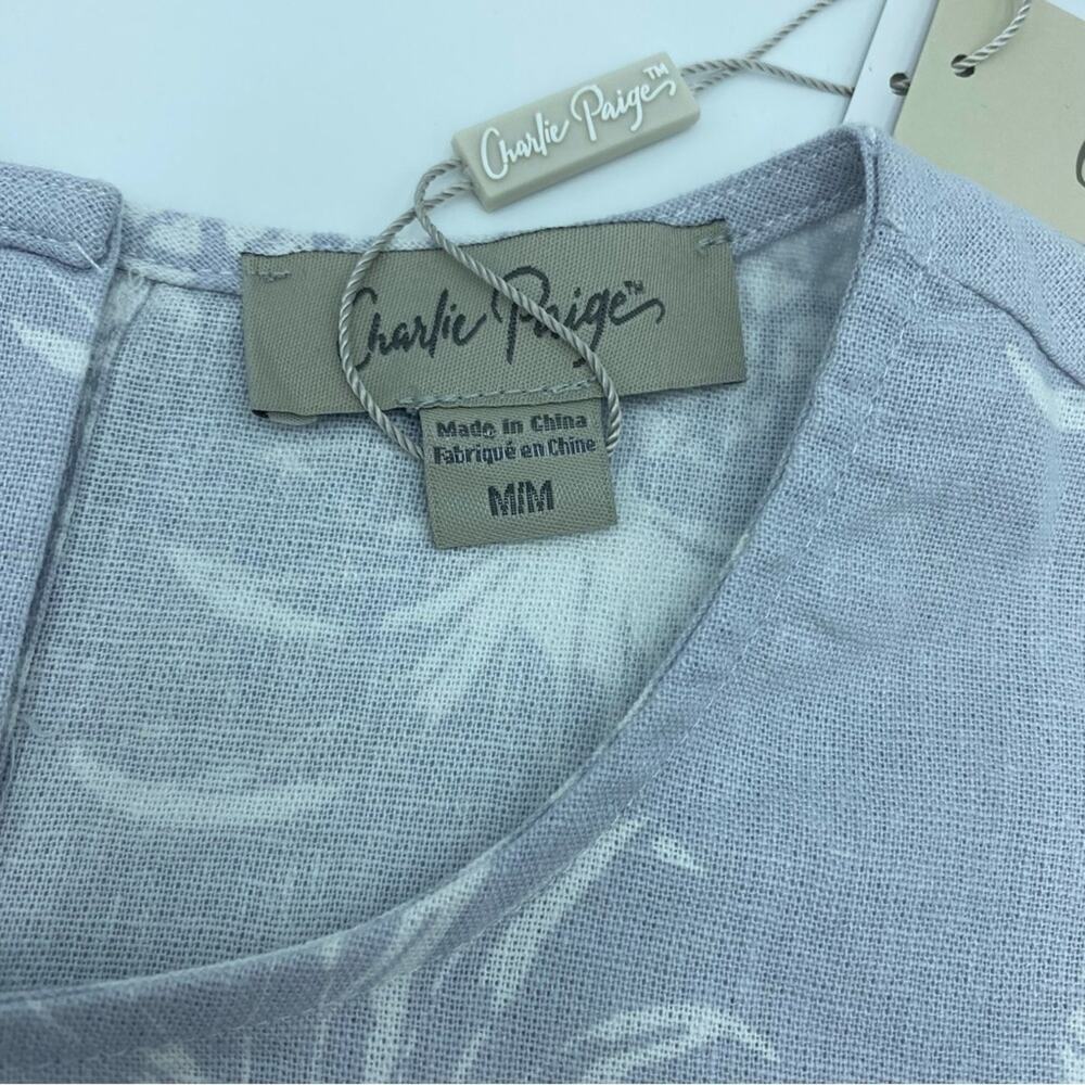 Charlie Paige Top‎ Woman's Medium Gray Pineapple Linen Tank Coastal Summer - Picture 3 of 7